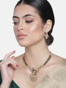 Estele Gold Plated Traditional Antique Paisley Fern Designer Necklace Set for Women