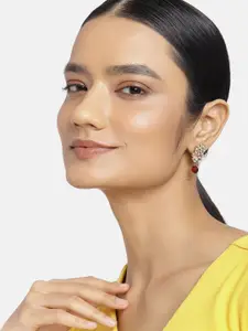 Estele Red & Gold-Plated Geometric Drop Earrings