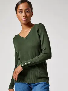 DOROTHY PERKINS Women Green Ribbed Sustainable Pullover Sweater