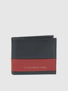 Tommy Hilfiger Men Navy Blue & Red Colourblocked Leather Two Fold Wallet