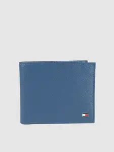 Tommy Hilfiger Men Blue Solid Leather Two Fold Wallet
