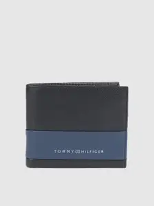 Tommy Hilfiger Men Black & Navy Blue Colourblocked Leather Two Fold Wallet