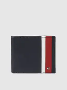Tommy Hilfiger Men Navy Blue Striped Two Fold Wallet