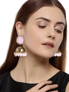 Zaveri Pearls Gold-Plated & Pink Studded Dome Shaped Jhumkas