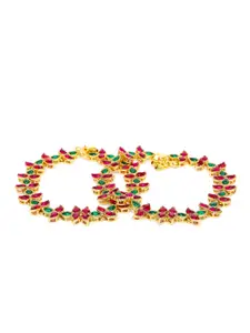 Zaveri Pearls Set Of 2 Gold-Plated & Stone Studded Anklets