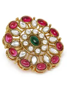 Zaveri Pearls Pink & Green Gold-Plated Adjustable Finger Ring