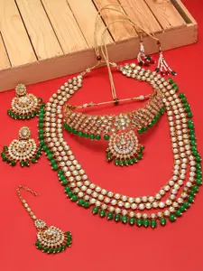 Zaveri Pearls Green Gold-Plated Bridal Kundan Choker 2 Necklaces Jewellery Set