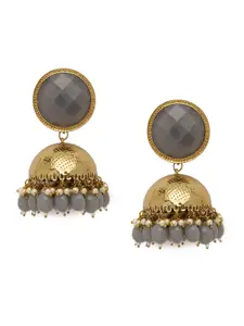 Zaveri Pearls Grey Antique Gold-Plated Studded Dome Shaped Jhumkas