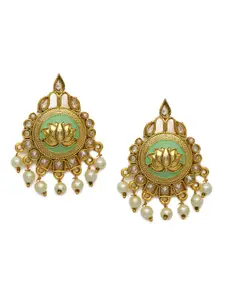 Zaveri Pearls Gold-Toned & Green Enamelled Classic Drop Earrings