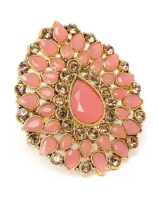 Zaveri Pearls Peach-Coloured Gold-Plated Stone-Studded Adjustable Finger Ring