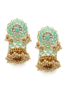 Zaveri Pearls Sea Green Gold-Plated Dome Shaped Jhumkas