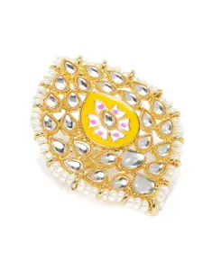Zaveri Pearls Yellow & White Gold-Plated Stone-Studded Adjustable Finger Ring