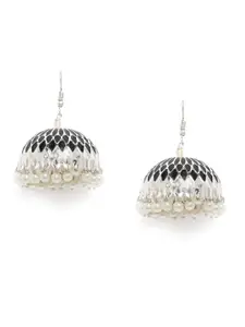 Zaveri Pearls Black Silver-Plated Enamelled Dome Shaped Jhumkas