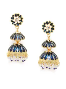 Zaveri Pearls Gold-Toned & Blue Dome Shaped Jhumkas