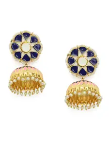 Zaveri Pearls Gold-Toned & Blue Enamelled Dome Shaped Jhumkas