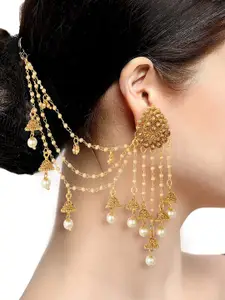 Sukkhi Gold-Toned & White Circular Drop Earrings