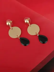 Carlton London Black Gold-Plated Enamelled Geometric Drop Earrings