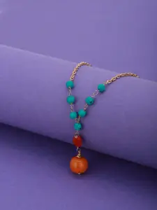 Carlton London Turquoise Blue & Orange Gold-Plated Beaded Necklace