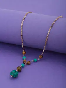 Carlton London Turquoise Blue & Brown Gold-Plated Beaded Necklace