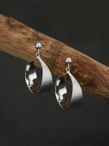 Carlton London Silver-Toned Rhodium Plated Oval Drop Earrings