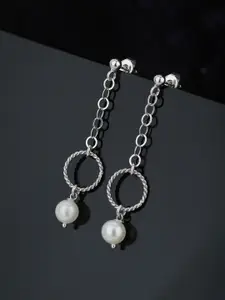 Carlton London Silver-Toned & White Rhodium Plated Beaded Circular Drop Earrings