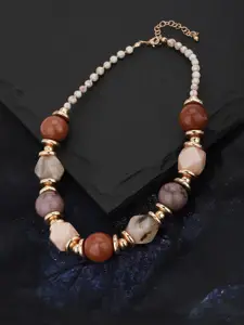 Carlton London Coffee Brown & Grey Gold-Plated Beaded Necklace