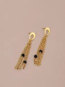 Carlton London Black Gold-Plated Tasselled & Beaded Contemporary Drop Earrings