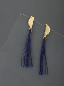 Carlton London Navy Blue Gold-Plated Tasselled Contemporary Drop Earrings