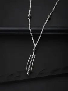 Carlton London Gun Metal-Toned Rhodium-Plated Tasselled & Beaded Necklace