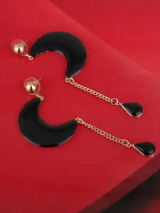 Carlton London Black Gold-Plated Enamelled Crescent Shaped Drop Earrings