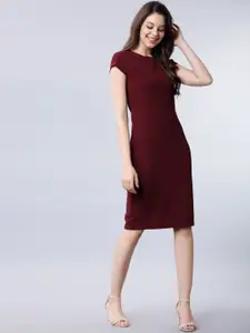 CHIC BY TOKYO TALKIES Women Maroon Solid Sheath Dress