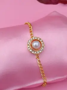 Estele Gold & White Pear Studded Link Bracelet