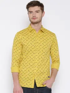 Status Quo Yellow Printed Slim Casual Shirt
