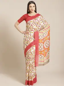 Saree mall Off-White & Pink Printed Saree