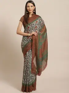 Saree mall Grey & Rust Brown Printed Saree