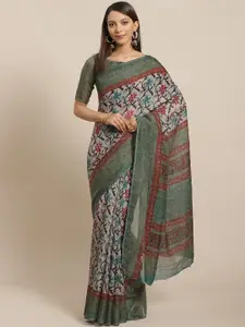 Saree mall Grey & Olive Green Printed Saree