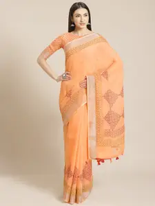 Saree mall Peach-Coloured & Red Printed Saree
