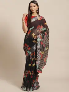 Saree mall Black & Red Floral Printed Saree