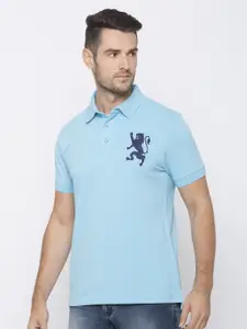 GIORDANO Men Blue Solid Polo Collar T-shirt