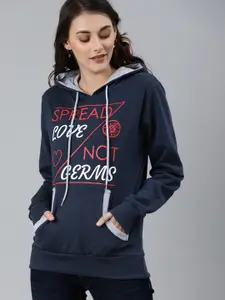 zebu Women Navy Blue Printed Pullover Sweater