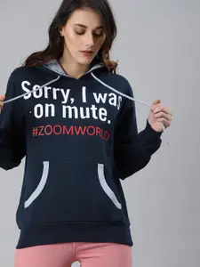 zebu Women Navy Blue Printed Pullover Sweater