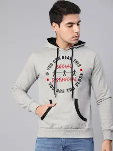 zebu Men Grey Melange Printed Pullover Sweater