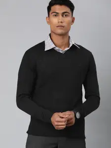 Louis Philippe Men Black Solid Pullover Sweater