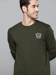 HERE&NOW Men Olive Green Solid Sweatshirt