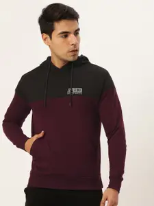 Proline Active Men Burgundy & Black Colourblocked Hooded Sweatshirt
