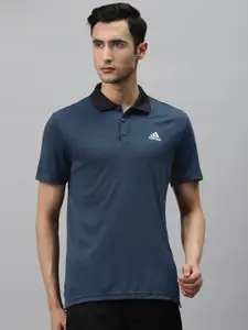 ADIDAS Men Navy Blue Polo Collar  Training T-shirt