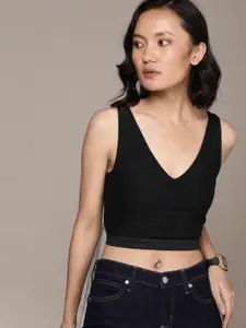 Calvin Klein Jeans Black Solid Semi-Sheer Crop Top