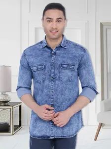 Kuons Avenue Men Blue Smart Slim Fit Faded Casual Shirt