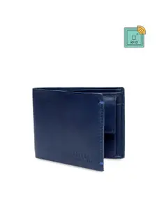 Teakwood Leathers Men Blue Solid RFID Genuine Leather Two Fold Wallet