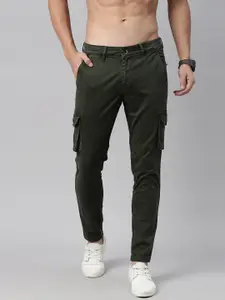 Roadster Men Olive Green Regular Fit Solid Cargos